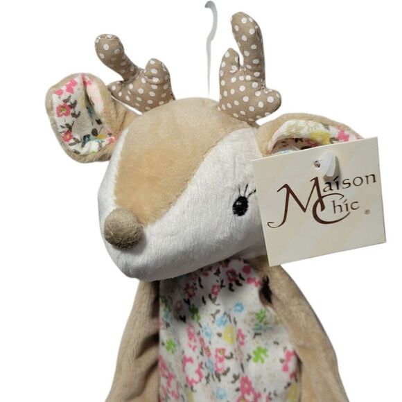 Maison Chic Farrah the Fawn Deer Lovey Paci Holder Blankie Pink Tan Floral NEW - Picture 6 of 15